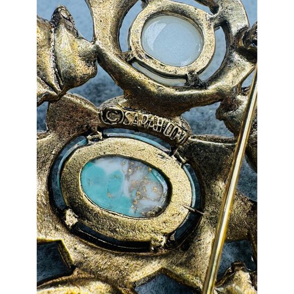 Vintage Sarah Coventry Remembrance Brooch Faux Turquoise and Pearls - Picture 5 of 6